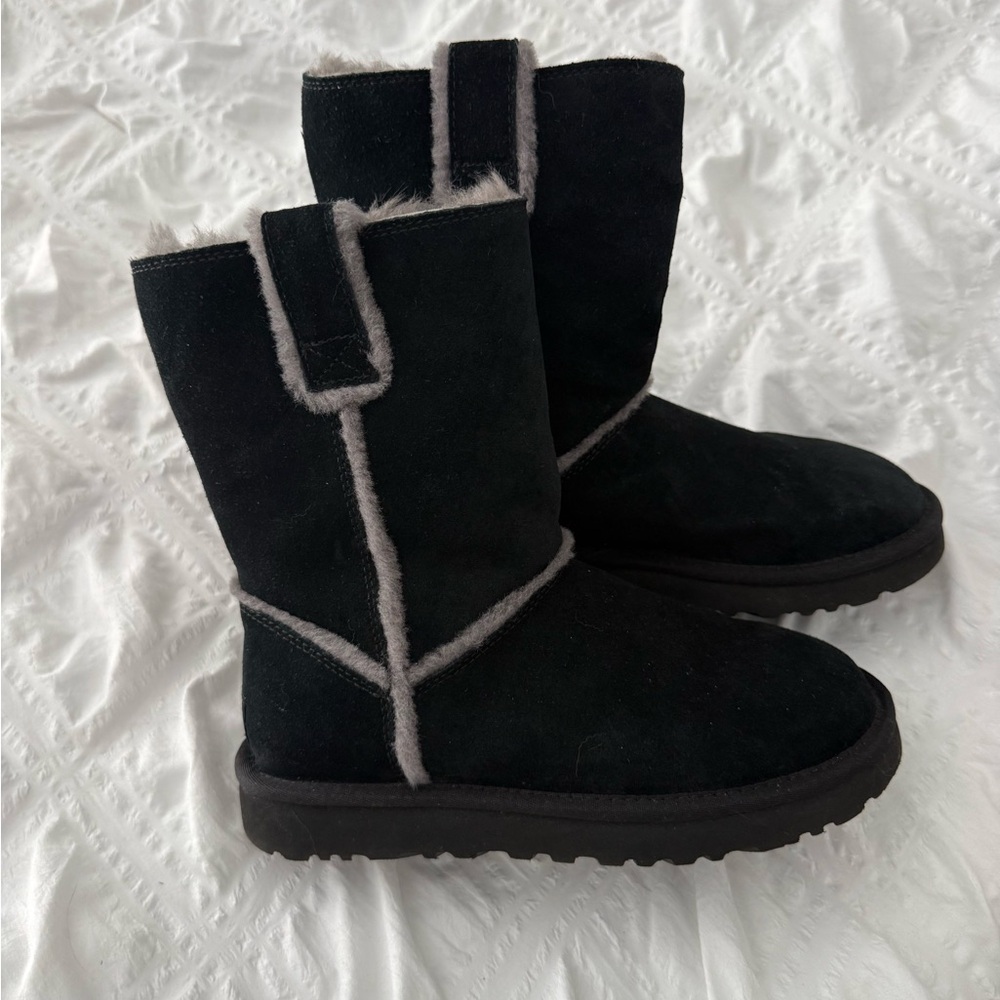 UGG Black Ankle Boots with Gray Trim